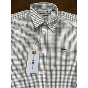 NWT HARMONT & BLAINE Cotton Shirt Light Gray Plaid Striped REGULAR Fit Sz Large